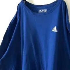 アディダス adidas ロゴ プレーン Tシャツ 2XL ブルー青 古着