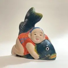 郷土玩具 古型博多人形 中ノ子勝美 鯉抱き 童子 土人形 民芸 オブジェ