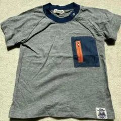 ジッパー付きポケット グレー半袖Tシャツ 100cm