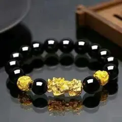 ?新品?24K金貔貅黒曜石ブレスレット横暴 ゴールド