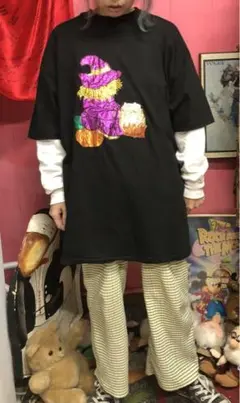 615.Halloween ハンドペイント魔女 ビッグTee ハロウィン【古着】