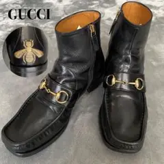 極美品✨GUCCI ホースビットビー刺繍レザーブーツ ブラック 25.5cm