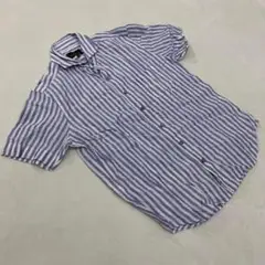 MEN'S BIGI シャツ 半袖 ストライプ ブルー ボタン サイズ02 人気