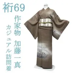 訪問着 着物 作家 加藤一真 風彩染 裄69 ややふくよか L 中古 sn489