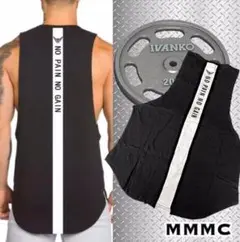 Mサイズ☠NO PAIN NO GAIN♛タンクトップ メンズ 黒 男性 ジム