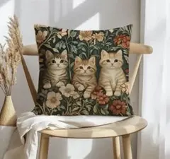 3匹の猫刺繍柄クッションカバー　45×45