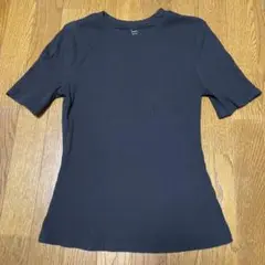 ブラック リブ　ストレッチ　Tシャツ M L