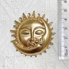 月と太陽 フェイス マット ゴールド ブローチ ピンブローチ