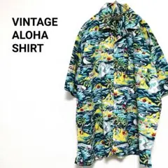 良デザイン！ ヴィンテージ総柄アロハシャツ　CITYCATS　シティキャッツ