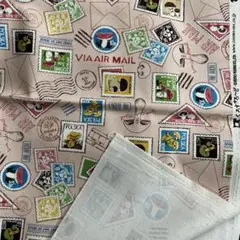 生地　切手柄　きのこ　ピンク