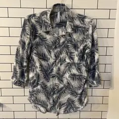 【ハルハム　HALHAM】メンズ　リーフ柄シャツ　7分袖　Mサイズ
