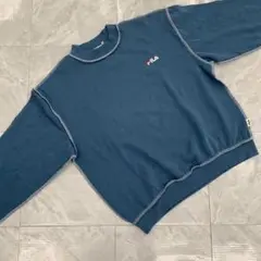 FILA スウェット トレーナー ロゴ 青 無地 切り替え フリーサイズ