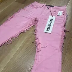 【新品未使用】valabasasフリンジフレアカラーデニム 30 ピンク