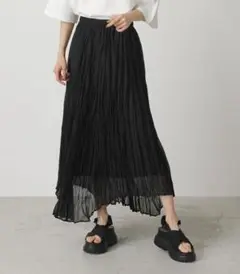 【AZUL BY MOUSSY】黒 シフォン風 プリーツロングスカート