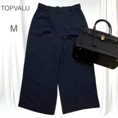 極美品TOPVALU ピンストライプ ワイドクロップドパンツ ネイビー　上品　M