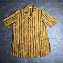 【ヴィンテージ】総柄シャツ ストライプ ZSM5 ネイティブ柄 古着 茶