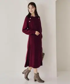 新品未使用 grove サイドプリーツケーブルニットワンピース