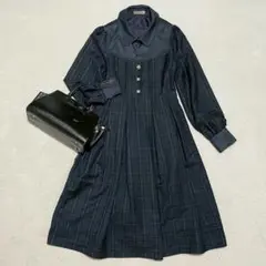 美品✨Amauel◇チェックシャツワンピース レース パール釦 ロリータ