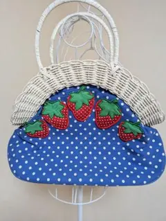 【美品】Lulu Guinness かごバッグ ストロベリー刺繍 ドット バッグ