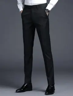 フォーマルストレートパンツ、ロング、ブラック レディース　メンズ　兼用