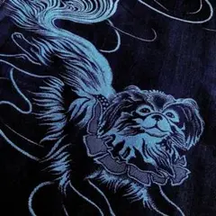 アンティーク着物 お召 犬・花模様 黒 正絹 No.30