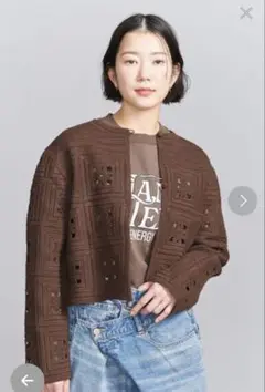 beauty&youth 2wayコットンブレンド エンブロイダリーカーディガン