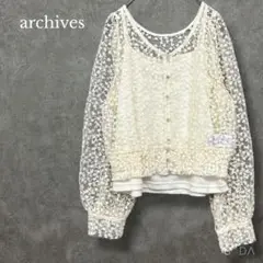 ♡アルシーヴ【M】2wayシャーリングチュールブラウス キャミ付 レーストップス