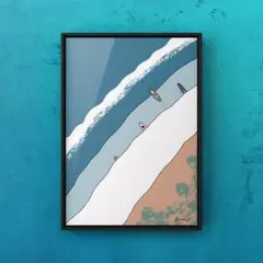 ★A4フレーム付き★オリジナル アートポスター PADDLE OUT サーフィン