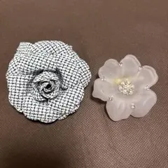 【未使用】コサージュ　花　2個 チェック　ピンク