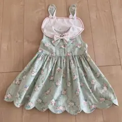 ハンドメイド うさ耳付きセーラーカラー スカラップ ワンピース 100 110