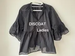 【美品】DISCOAT 袖フレアスキッパーブラウス ブラック レディース
