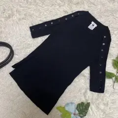 極美品　Sov. ソブ　五部袖リブニット　黒　ボタンデザイン　サマー　36 S