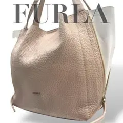 【美品】フルラ　近年モデル　ショルダーバッグ　トート　シボ革　ベージュ　大容量