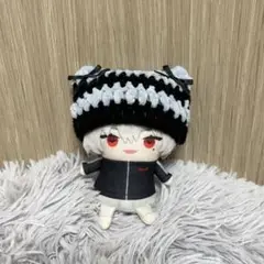 にじぱぺっと 猫耳 ニット帽 ボーダー ぬい服 黒×水色