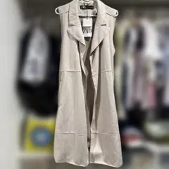 【新品未使用タグ付】ZARA ベージュ ロングベスト スエード風