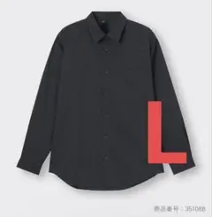 GU イージーケアブロードシャツ 長袖 メンズ L ブラック 351088