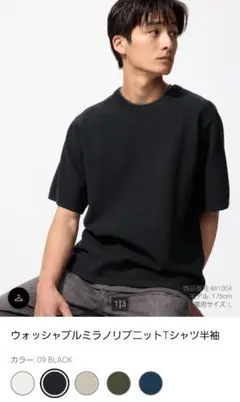 ウォッシャブルミラノリブニットTシャツ半袖 09 BLACK