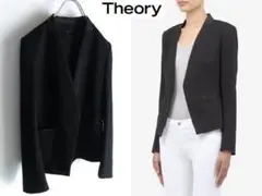 Theory(セオリー)/ レザー切り替え ノーカラージャケット 黒