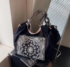 【新品】大人気の刺繍エコバッグ 軽量 大容量バッグ 手提げバッグ 黒