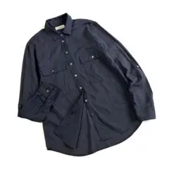 【美品】 フォンデル　長袖シャツ　ロールアップスリーブ　胸ポケット付　春夏　紺色