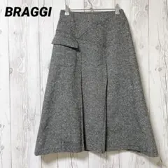 【BRAGGI】膝下スカート　フレア　グレー　オフィス　L　前面プリーツ