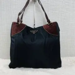 レア 美品✨ PRADA ナイロン スエード コンビ トートバッグ 三角 ロゴ