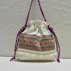 【Special price】871.ヌビ×刺繍リボン　巾着ショルダー