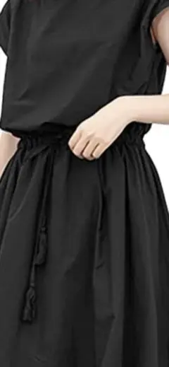 【新品】［H.U.A] レディース ロングワンピース 半袖　ブラック