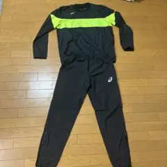 ASICS ウィンドブレーカー L 黒/蛍光イエロー 上下セット