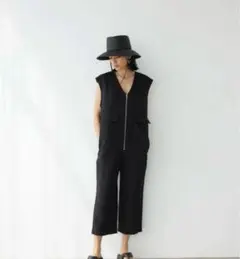 Front Zip V Neck Jumpsuit/Vネックジャンプスーツ