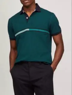 送料無料 新品 TOMMY HILFIGER ストライプ ポロ XXL GRN