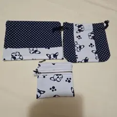 フレンチブルドッグ柄ポーチ& 巾着袋３個セット