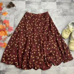 【グリーン レーベル リラクシング】 レトロ花柄スカート フレア 膝丈 美品