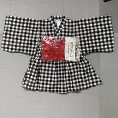 ゆかたドレス　つくり帯、巾着3点セット！黒と白のギンガムチェック柄　120サイズ
